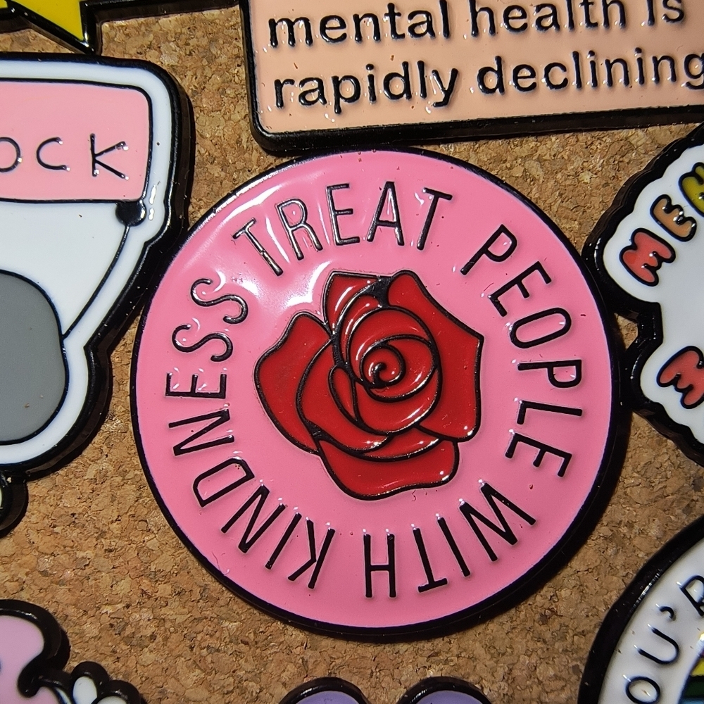 Pink Enamel 'Treat People With Kindness' Rose Pin
